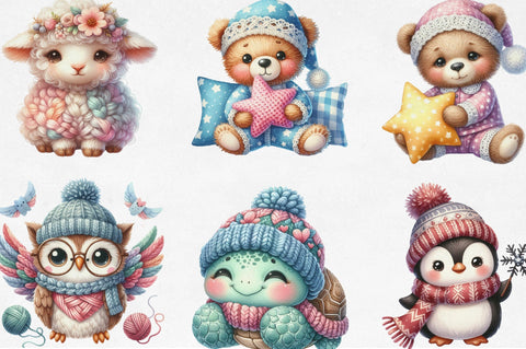 Kawaii Knitted Animals Clipart Sublimation SVGista 