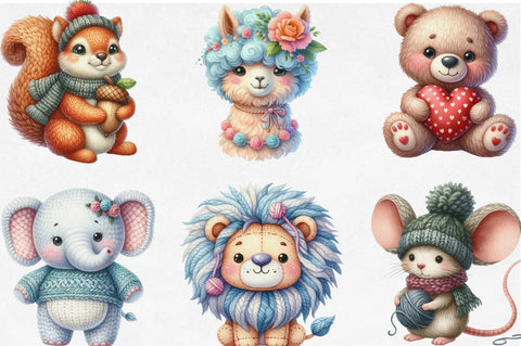 Kawaii Knitted Animals Clipart Sublimation SVGista 