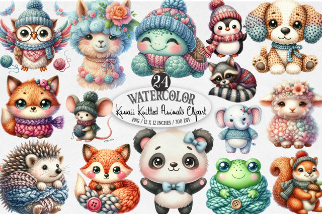 Kawaii Knitted Animals Clipart Sublimation SVGista 