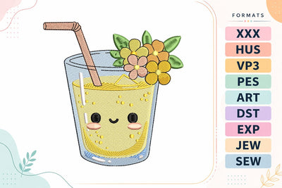 Kawaii Lemonade Drink with Flowers Embroidery Design Embroidery/Applique DESIGNS sg embroidery 