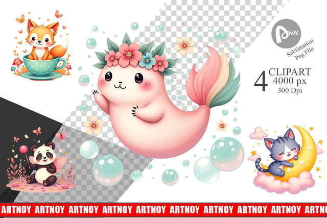 Kawaii Magic Critters Clipart Sublimation artnoy 