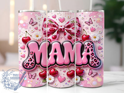 Kawaii Mama Cherry 20oz Tumbler, Kawaii Cherry, Mama Design, Cute Fruit, Whimsical Charm, Playful Style, 20oz Wrap, Sublimation Tumbler Sublimation ToriDesigns 