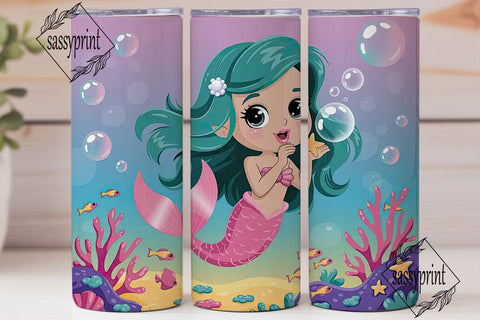 Kawaii Mermaid 20oz Tumbler Wrap Sublimation sassyprint 
