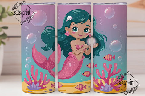 Kawaii Mermaid 20oz Tumbler Wrap Sublimation sassyprint 