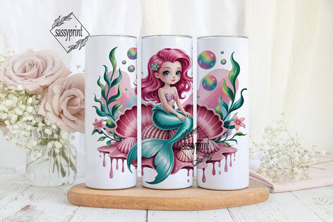 Kawaii Mermaid 20oz Tumbler Wrap Sublimation sassyprint 