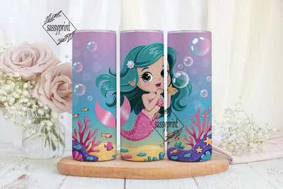 Kawaii Mermaid 20oz Tumbler Wrap Sublimation sassyprint 