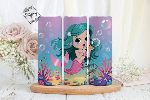 Kawaii Mermaid 20oz Tumbler Wrap Sublimation sassyprint 