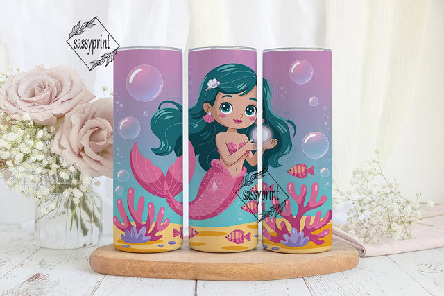 Kawaii Mermaid 20oz Tumbler Wrap Sublimation sassyprint 