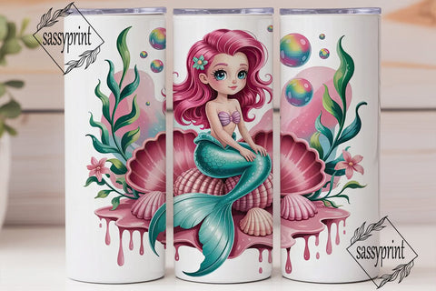 Kawaii Mermaid 20oz Tumbler Wrap Sublimation sassyprint 