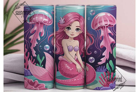 Kawaii Mermaid 20oz Tumbler Wrap Sublimation sassyprint 