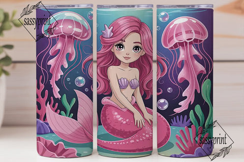 Kawaii Mermaid 20oz Tumbler Wrap Sublimation sassyprint 