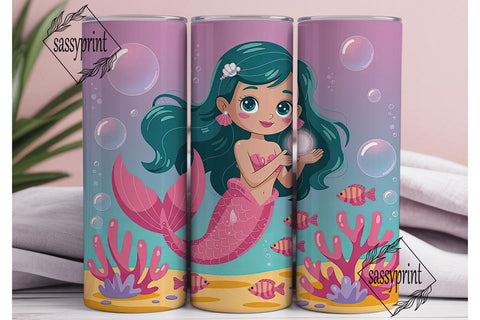 Kawaii Mermaid 20oz Tumbler Wrap Sublimation sassyprint 