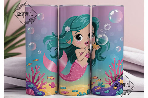 Kawaii Mermaid 20oz Tumbler Wrap Sublimation sassyprint 