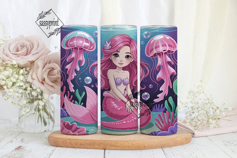 Kawaii Mermaid 20oz Tumbler Wrap Sublimation sassyprint 
