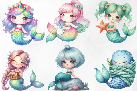 Kawaii Mermaid Clipart Bundle Sublimation SVGista 