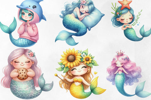 Kawaii Mermaid Clipart Bundle Sublimation SVGista 