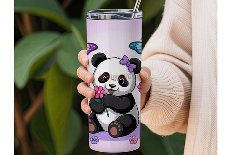 Kawaii Panda & Flowers 20oz Tumbler Wrap Sublimation DesignSVG 
