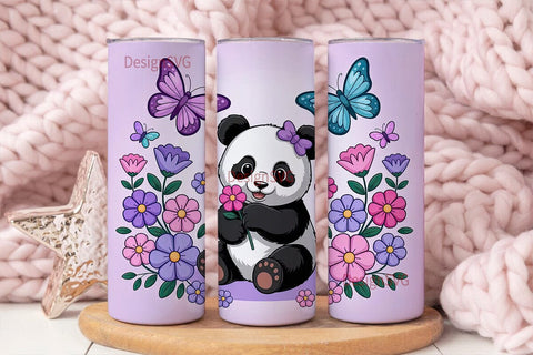 Kawaii Panda & Flowers 20oz Tumbler Wrap Sublimation DesignSVG 