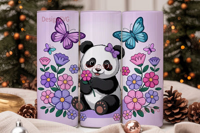 Kawaii Panda & Flowers 20oz Tumbler Wrap Sublimation DesignSVG 