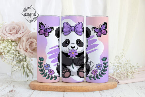 Kawaii Panda with Bow 20oz Tumbler Wrap Sublimation sassyprint 