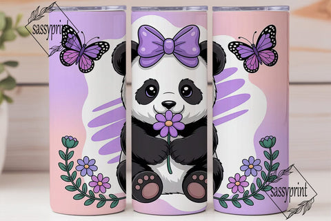 Kawaii Panda with Bow 20oz Tumbler Wrap Sublimation sassyprint 