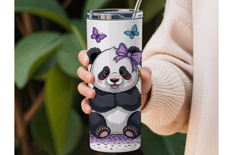Kawaii Panda with Flowers Tumbler Wrap Sublimation DesignSVG 