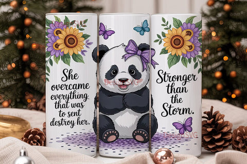 Kawaii Panda with Flowers Tumbler Wrap Sublimation DesignSVG 