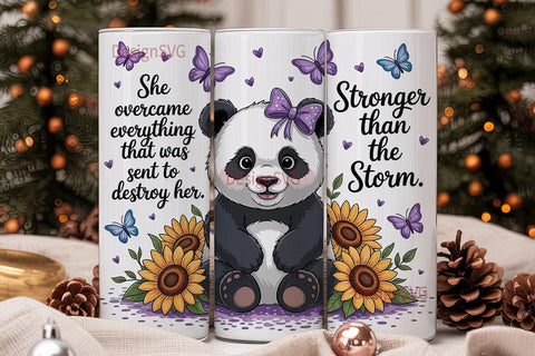 Kawaii Panda with Flowers Tumbler Wrap Sublimation DesignSVG 