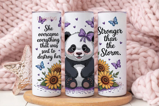Kawaii Panda with Flowers Tumbler Wrap Sublimation DesignSVG 
