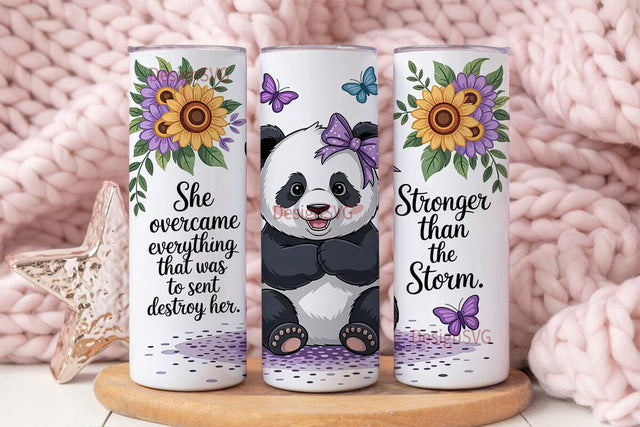 Kawaii Panda with Flowers Tumbler Wrap Sublimation DesignSVG 