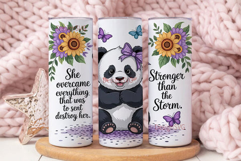 Kawaii Panda with Flowers Tumbler Wrap Sublimation DesignSVG 