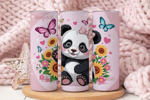Kawaii Panda with Sunflowers 20oz Sublimation DesignSVG 