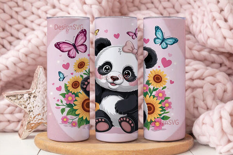 Kawaii Panda with Sunflowers 20oz Sublimation DesignSVG 