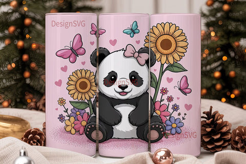 Kawaii Panda with Sunflowers 20oz Sublimation DesignSVG 