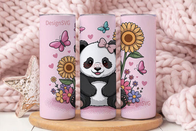 Kawaii Panda with Sunflowers 20oz Sublimation DesignSVG 