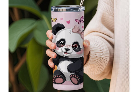 Kawaii Panda with Sunflowers 20oz Sublimation DesignSVG 
