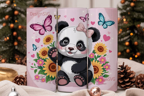 Kawaii Panda with Sunflowers 20oz Sublimation DesignSVG 