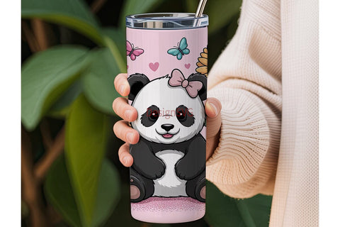Kawaii Panda with Sunflowers 20oz Sublimation DesignSVG 