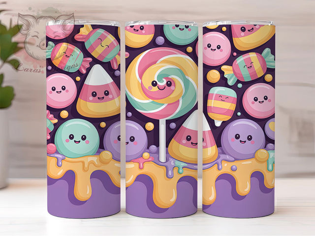 Kawaii Pastel Candy Halloween Tumbler, Pastel Halloween Cup, 20Oz Sublimation Wrap, Cute Spooky Drinkware, Pastel Candy Mug, Sweet Halloween Tumbler, Kawaii Halloween Design Sublimation Lara' s Designs 