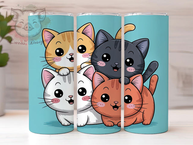Kawaii Pastel Cute Kitty Cat Tumbler, Cute Cat Lover Wrap, 20Oz Skinny Tumbler, Cat Sublimation Design, Pastel Kitty Drinkware, Adorable Cat Tumbler, Anime Style Cat Wrap Sublimation Lara' s Designs 