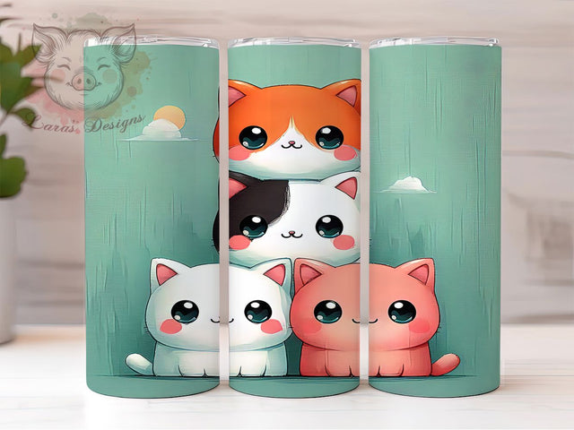 Kawaii Pastel Cute Kitty Cat Tumbler, Cute Cat Lover Wrap, 20Oz Skinny Tumbler, Cat Sublimation Design, Pastel Kitty Drinkware, Adorable Cat Tumbler, Anime Style Cat Wrap Sublimation Lara' s Designs 
