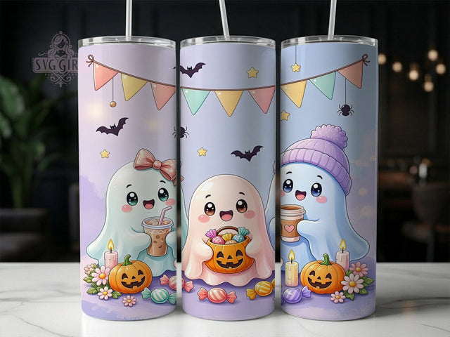 Kawaii Pastel Ghosts 20oz Tumbler, Kawaii Pastel Ghosts, 20oz Tumbler Wrap, Sublimation Design, Cute Halloween Art, Digital Download, Tumbler PNG, Pastel Ghost Wrap Sublimation SvggirlplusArt 