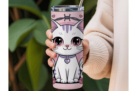 Kawaii Pastel Goth Cat 20oz Tumbler Wrap Sublimation DesignSVG 