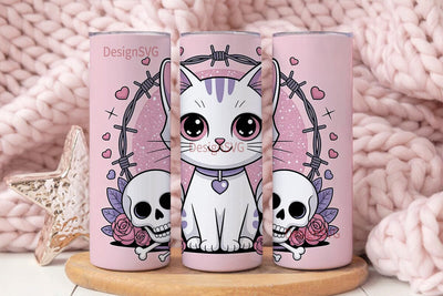 Kawaii Pastel Goth Cat 20oz Tumbler Wrap Sublimation DesignSVG 