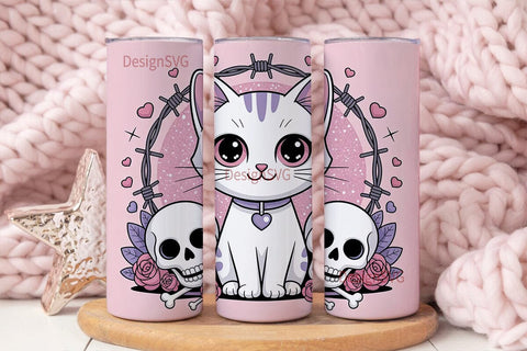 Kawaii Pastel Goth Cat 20oz Tumbler Wrap Sublimation DesignSVG 