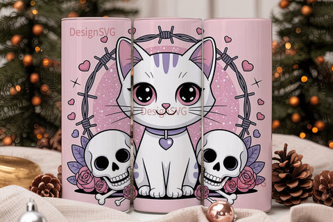 Kawaii Pastel Goth Cat 20oz Tumbler Wrap Sublimation DesignSVG 