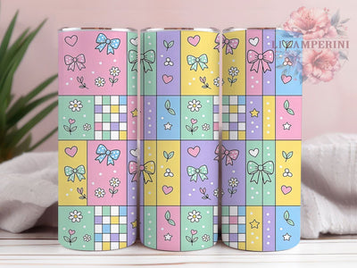 Kawaii Pastel Patchwork 20oz Tumbler, Pastel Patchwork, Kawaii Design, Cute Theme, Sublimation Wrap, 20oz Tumbler, Whimsical Aesthetic, Cozy Charm Sublimation Li Zamperini 