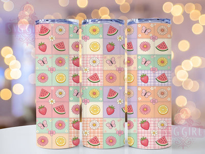 Kawaii Patchwork Garden 20oz Tumbler, Kawaii Motif, Patchwork Design, Garden Theme, Whimsical Accent, Cute Charm, Sublimation Wrap, 20oz Tumbler Sublimation SvggirlplusArt 