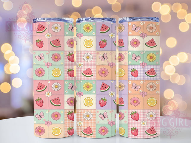 Kawaii Patchwork Garden 20oz Tumbler, Kawaii Motif, Patchwork Design, Garden Theme, Whimsical Accent, Cute Charm, Sublimation Wrap, 20oz Tumbler Sublimation SvggirlplusArt 