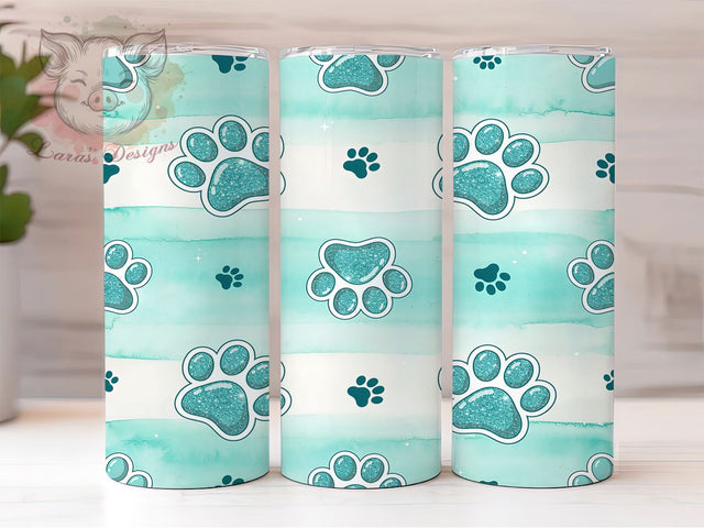 Kawaii Paw Print Watercolor 20oz Tumbler, Kawaii Paw Print, Watercolor Charm, Cute Theme, Sublimation Wrap, 20oz Tumbler, Pastel Aesthetic, Pet Lover Sublimation Lara' s Designs 